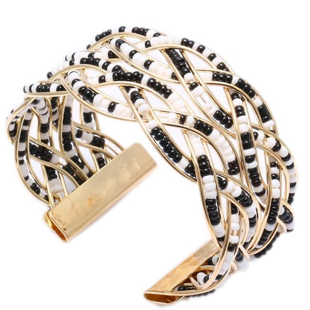 Black & White Boho Beaded Multi-Layer Bracelet